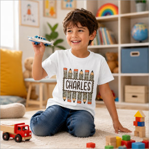 Camiseta Lápis de Nome Personalizado de Volta às Aulas