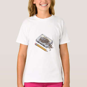 Camiseta Lápis Emaranhado em Fita Retro para Crianças