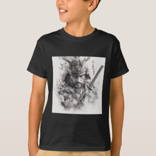 Camiseta Lápis Realista Preto E Branco Samurai Desenho S