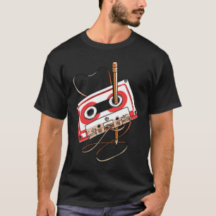 Camiseta lápis retro de cassetes de música mixtape