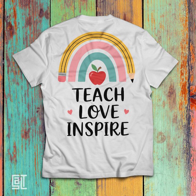 Camiseta Lápis Vibrante do Professor Arco-íris com Maçã Ver (Criador carregado)