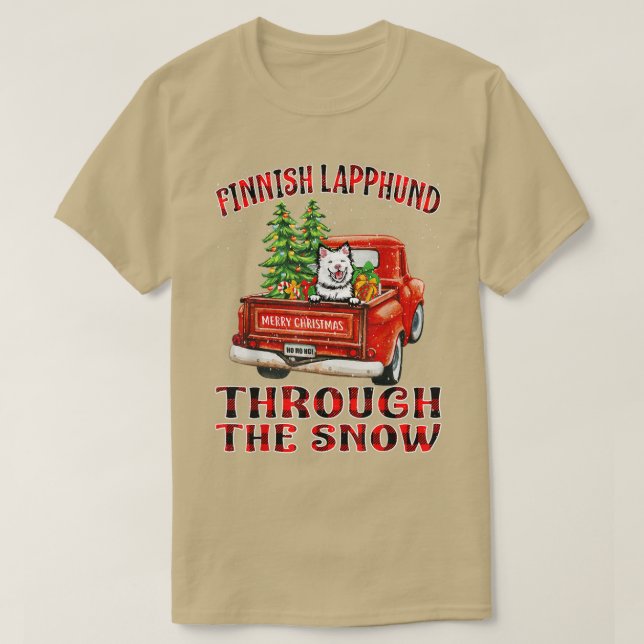 Camiseta Lapphund Finlandês Através Do Caminhão De Natal Da (Frente do Design)