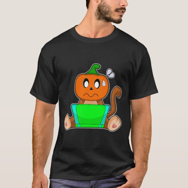 Camiseta Laptop de Abóbora do Macaco Halloween (Frente)