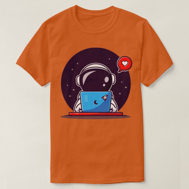 Camiseta Laptop de operação do astronauta cômodo (Frente do Design)