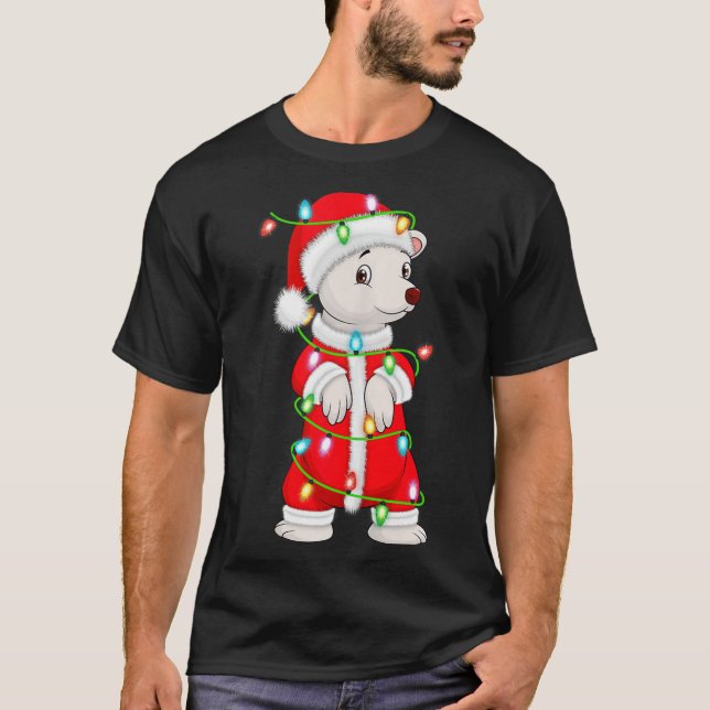 Camiseta Lar Bear Christmas Lights Santa Costume Cute Anima (Frente)