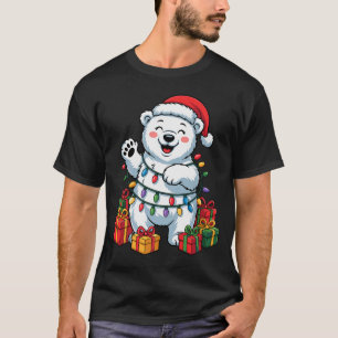 Camiseta Lar Bear Santa Chapéu Amantes de Animais Natal Fei
