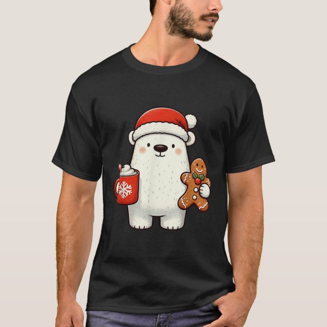 Camiseta Lar Bear Santa Hat Christmas Holiday Xmas Coffee C (Frente)