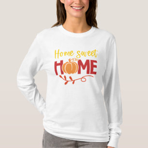 Camiseta Lar Doce Lar Abóbora e Folhas Outono