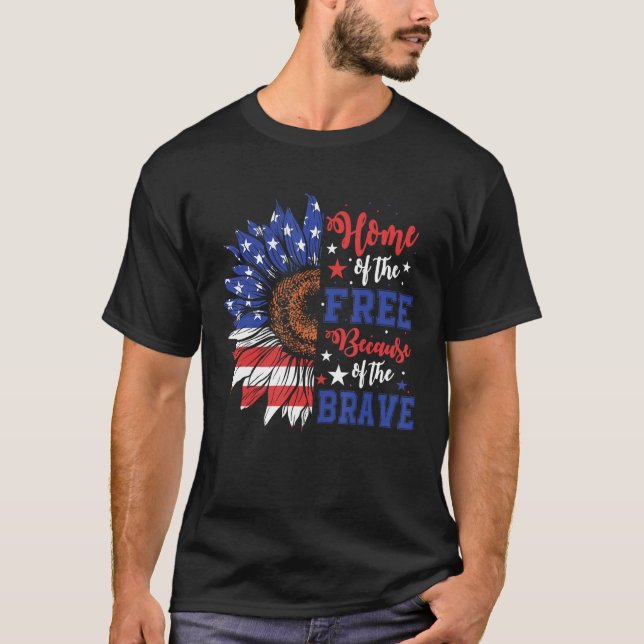 Camiseta Lar Dos Gratuitos Por Causa Do Brave USA Flag Sun (Frente)
