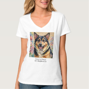 Camiseta Lar é Onde Está Meu Pastor Mulheres V-Neck 
