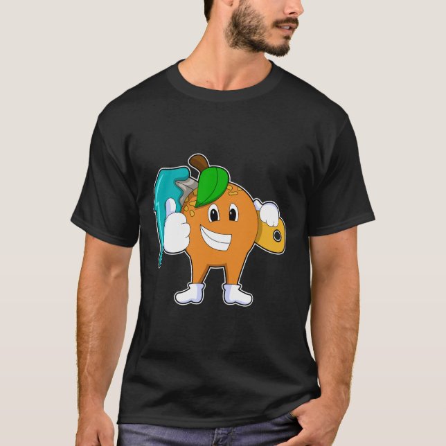 Camiseta Laranja como Pincel com Pincel de Tinta (Frente)