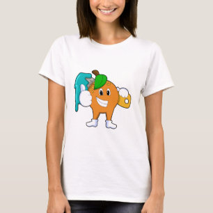 Camiseta Laranja como Pincel com Pincel de Tinta