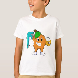 Camiseta Laranja como Pincel com Pincel de Tinta