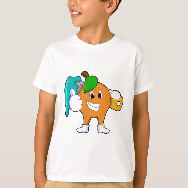 Camiseta Laranja como Pincel com Pincel de Tinta (Frente)
