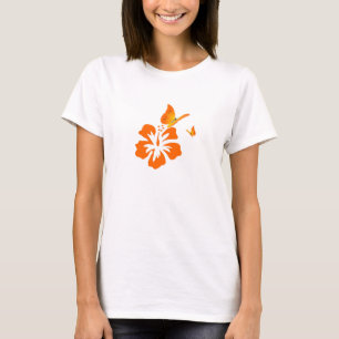 Camiseta laranja da borboleta e da flor