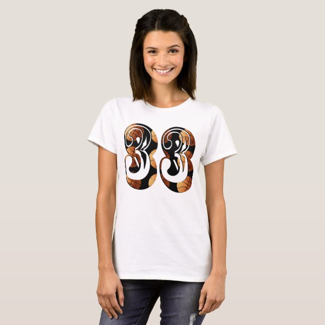 Camiseta Laranja Dimensional Basquete Preto Número 33, (Frente Completa)