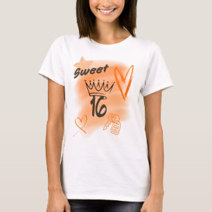 Camiseta Laranja Doce 16 Airbrush Encimado por uma Coroa
