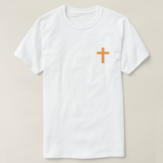 Camiseta Laranja Eu Acredito Em Jesus T-Shirt (Frente do Design)