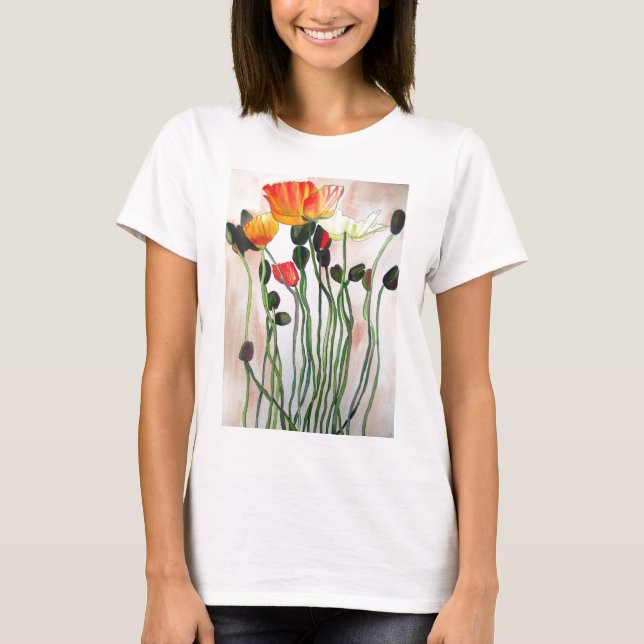 Camiseta Laranja Flores tortuosas (Frente)