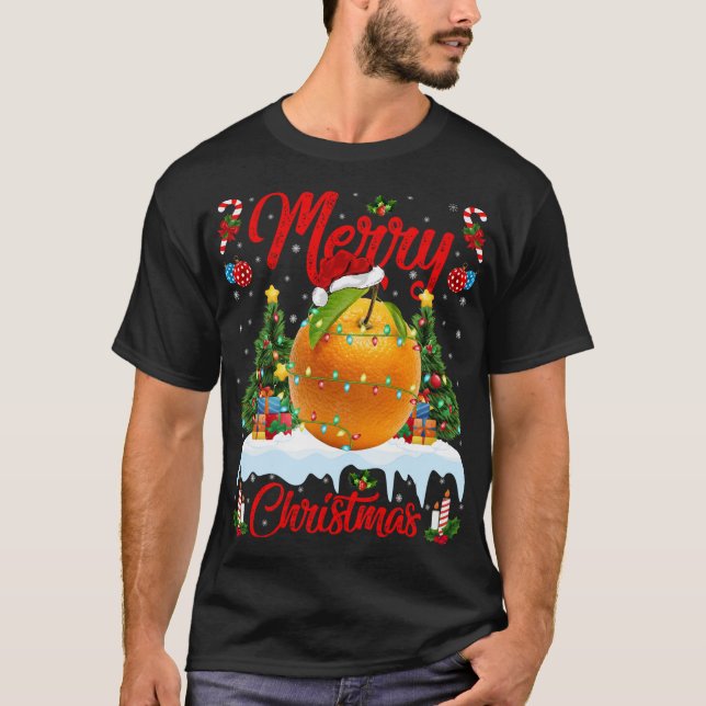 Camiseta Laranja Fruta Luz Xmas Árvore Papais noeis Orange  (Frente)