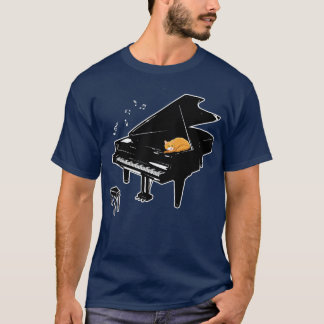 Camiseta Laranja Gato Jogando Piano Música Sobretudo T