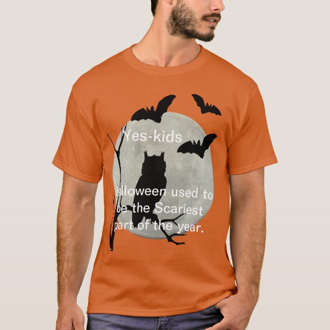 Camiseta Laranja Halloween Owl & Bats (Frente)