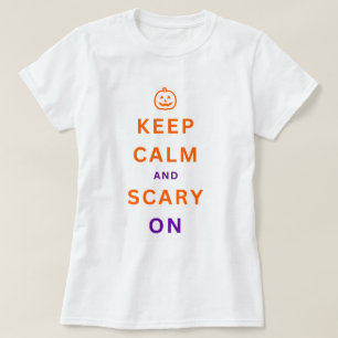 Camiseta Laranja Mantenha Calma e Assustado No Texto Da Abó