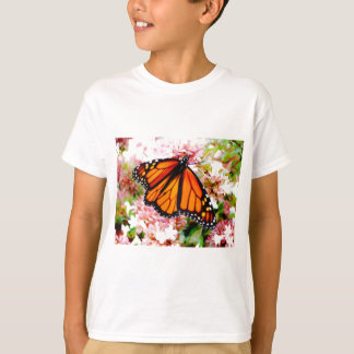 Camiseta Laranja Monarca em flores cor-de-rosa