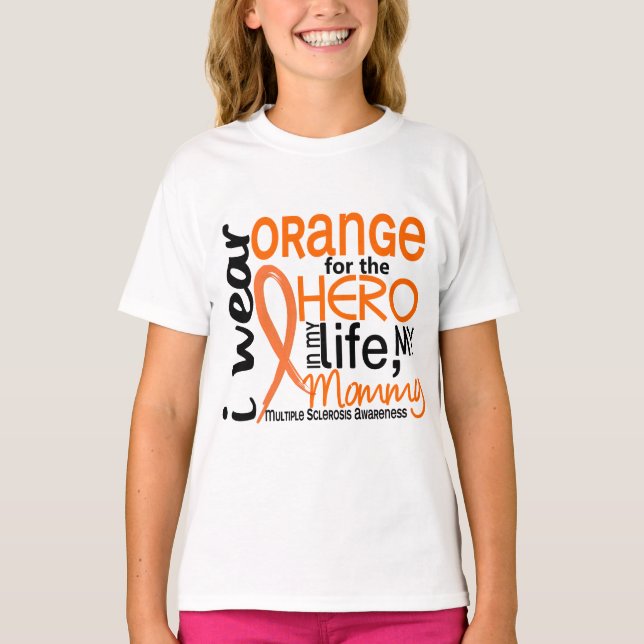 Camiseta Laranja para a esclerose múltipla do MS das mamães (Frente)