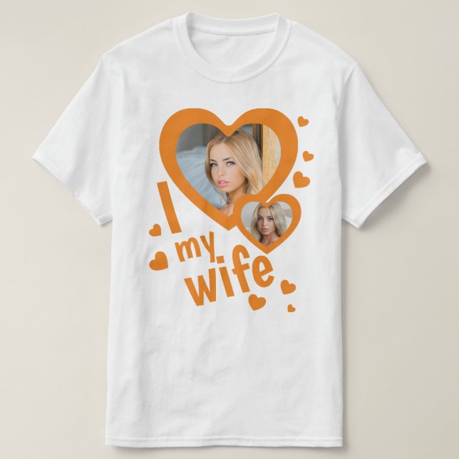 Camiseta Laranja personalizada eu amo minha esposa mando ca (Frente do Design)