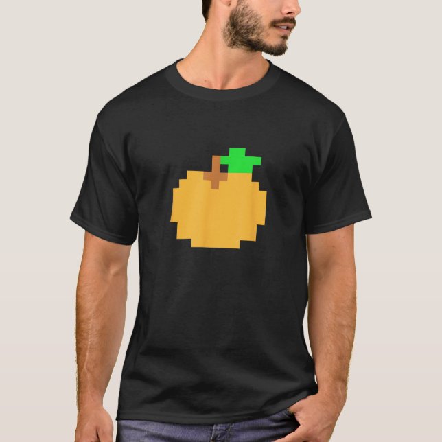 Camiseta Laranja Pixel Jogo de Vídeo Arcade de 8 bits Custo (Frente)