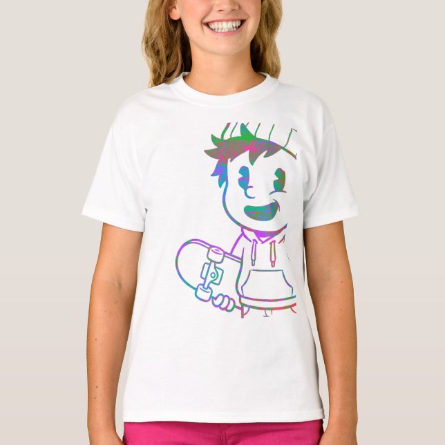 Camiseta Laranja Rad: Garoto Skatista Retro (Frente)