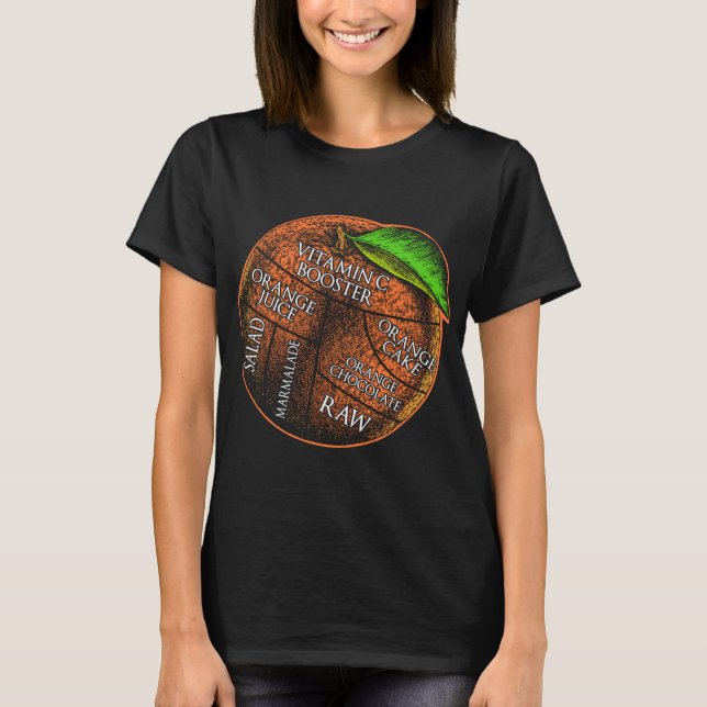 Camiseta Laranja Recebe Fruta Sobretudo Vegan Engraçado Ora (Frente)