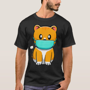 Camiseta Laranja Tabby Gato Vestindo Máscara