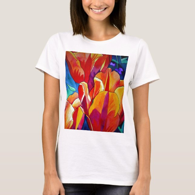 Camiseta Laranja Tulipas aquarela pintura floral (Frente)