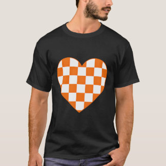 Camiseta Laranja Verificada Xadrez Amor Coração Chess Lov