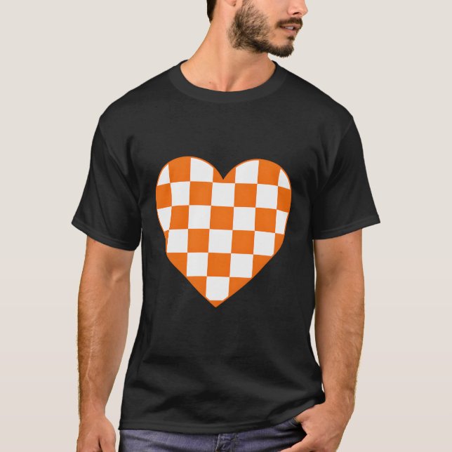 Camiseta Laranja Verificada Xadrez Amor Coração Chess Lov (Frente)
