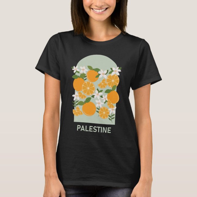 Camiseta Laranjas da Palestina vibrantes design coloridas (Frente)