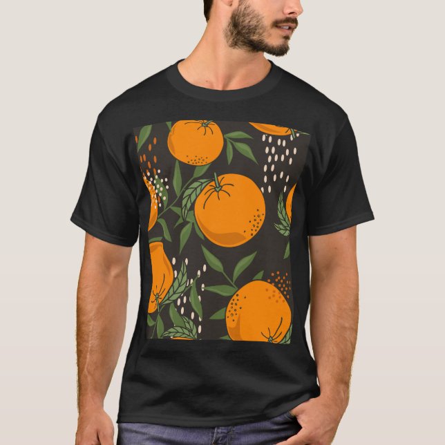 Camiseta Laranjas desenhadas à mão, fundo de colheita color (Frente)