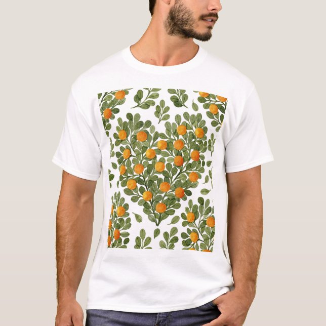 Camiseta Laranjas do Coração: Verdes Branches Amor. (Frente)