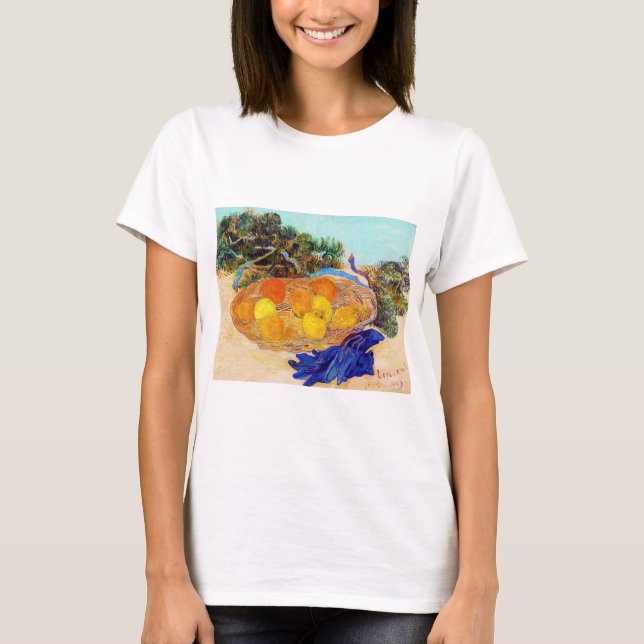 Camiseta Laranjas e limões com luvas azuis, Van Gogh (Frente)