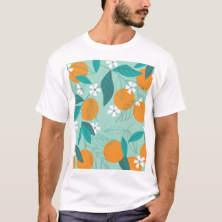 Camiseta Laranjas florescentes, folhas, arte safada.