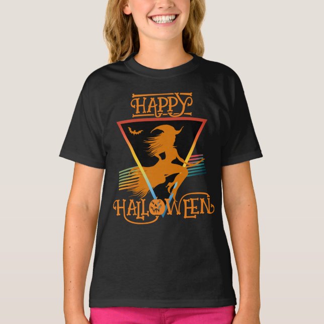 Camiseta Laranjas Negras Felizes das Bruxas de Halloween (Frente)