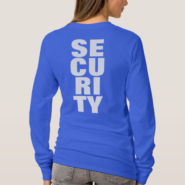 Camiseta Large Big Font Text Royal Blue Womens Security (Verso)