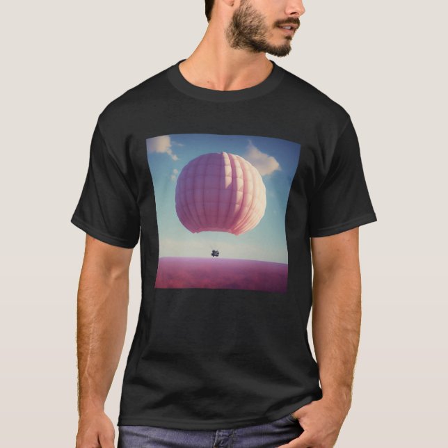 Camiseta Large Giant Pink Hot Air Balloon Travel World Blue (Frente)