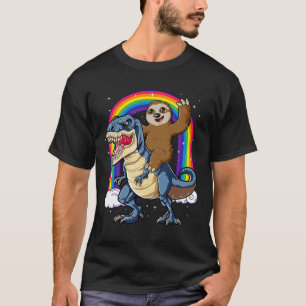 Camiseta Largura T-rex Dinossauro Arco-Íris Animais Engraça