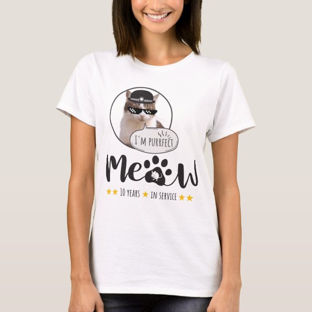 Camiseta Larry Cat 10 anos em serviço Engraçado Cat Meme (Frente)