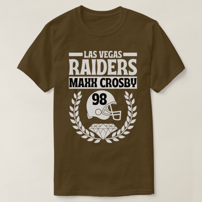 Camiseta Las Vegas Raiders Maxx Crosby 98 Helmet American (Frente do Design)