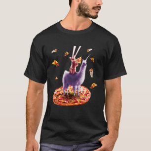 Camiseta Laser Cat Eating Pizza Riding Llama Unicorn