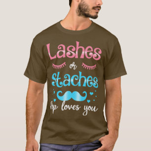 Camiseta Lashes Ou Staches POP ama a sua revelação de gêner